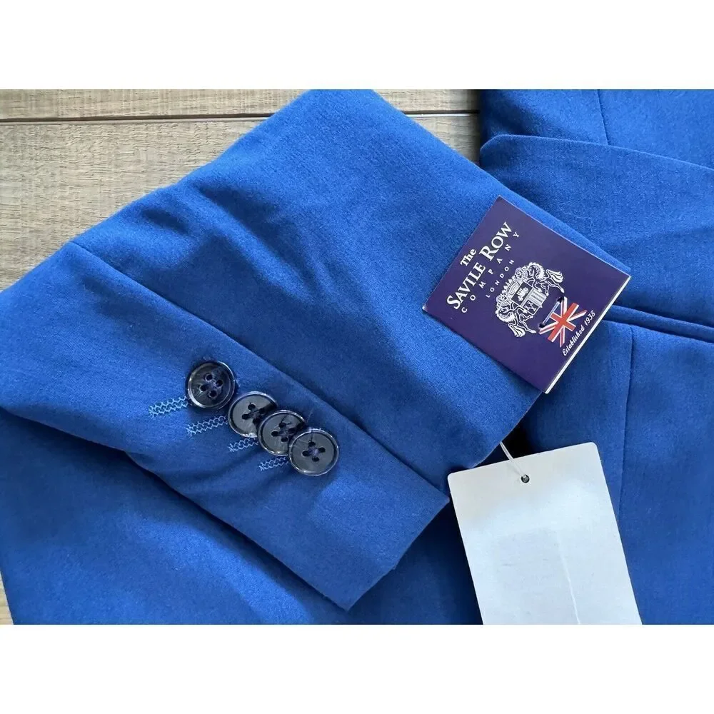 wedding‎ The Savile Row Brit Slim Fit Coat Jacket Mens 40 R Blue 2 Button Blazer